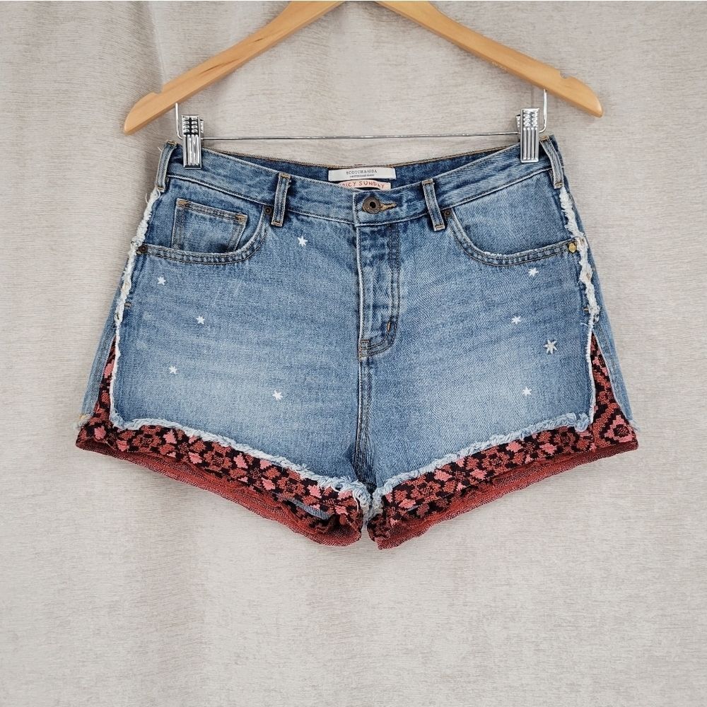 Scotch and Soda Spicy Sunday Button Fly Embellished Jean Shorts Women's Size 28